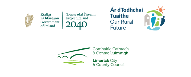 Logos of Government of Ireland, Our Rural Future and Limerick City and County Council