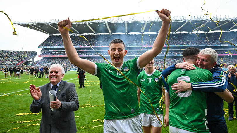 Gearóid Hegarty of Limerick celebrates after the GAA Hurling All-Ireland Senior Championship final match between Kilkenny and Limerick at Croke Park in Dublin. Photo by David Fitzgerald/Sportsfile